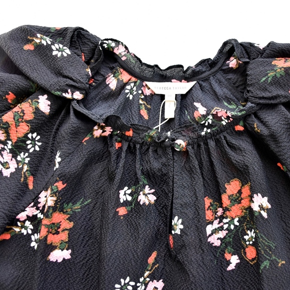 Rebecca Taylor Short Sleeve Marguerite Silk EXCLUSIVE Floral Print Top Sz 00 - Picture 8 of 9